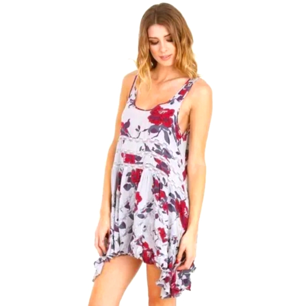 Intimately Free People Floral Voile Lace Trapeze Slip Dress Gray/Burgundy Sz MED - Picture 5 of 13